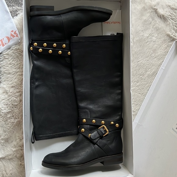 Sold 🎈SEE BY CHLOE Black Janis Studded Tall Leather Boots - Picture 9 of 10